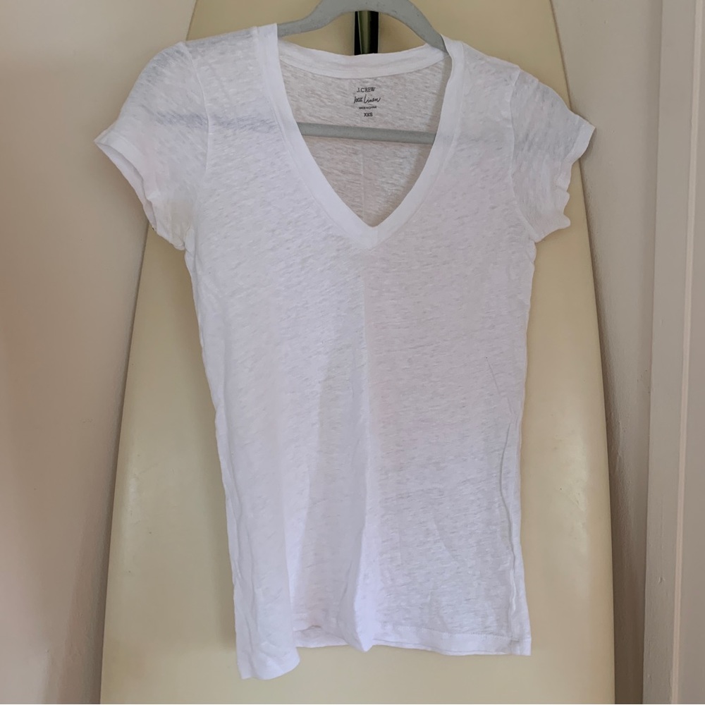 J. Crew 100% Linen White V-Neck T-shirt - Size XXS